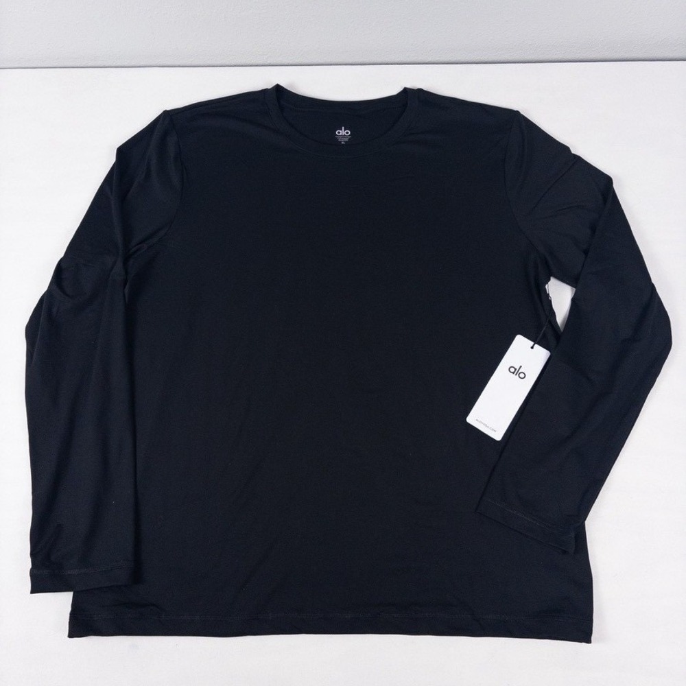 Alo Yoga Conquer Reform Crewneck Men XL Black Long Sleeve Performance Workout